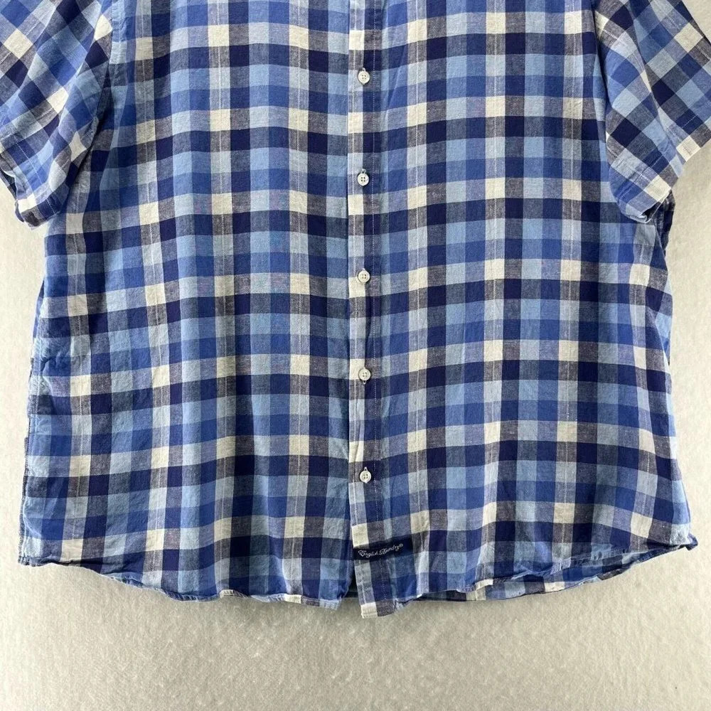 English Laundry Shirt Mens XXL Gingham Button Up Short Sleeve Linen Cotton Blue - Picture 4 of 11